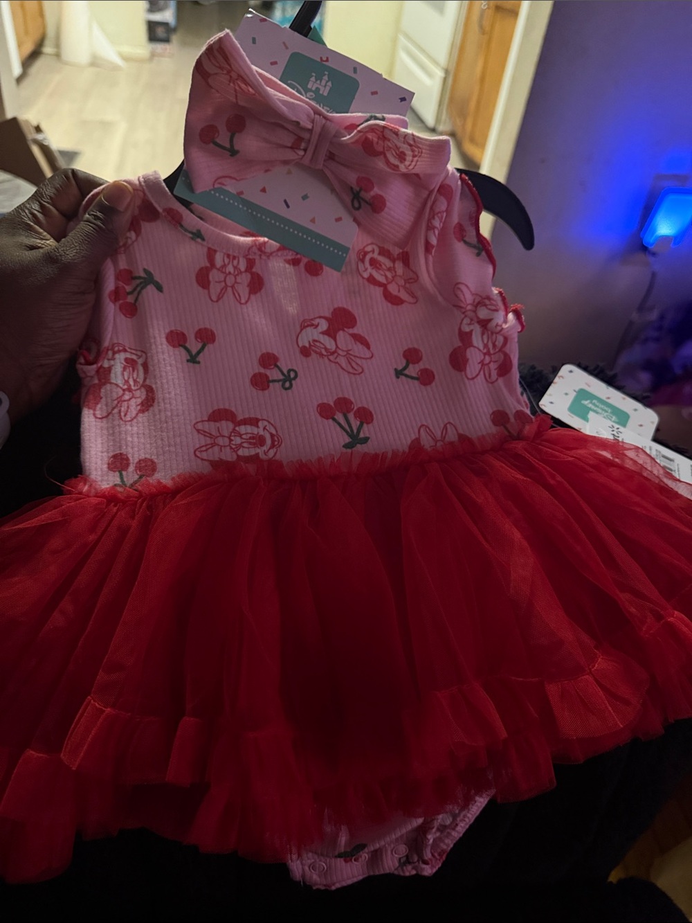 Disney Pink Cherry-Print Dress with Red Tulle Skirt